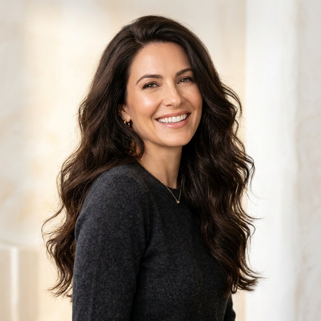 Femme aux cheveux épais et volumineux grâce aux fibres capillaires Toppik